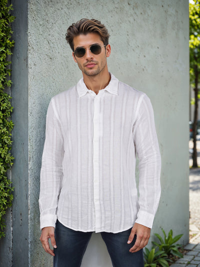 Celio* Striped Regular Fit Cotton White Shirt