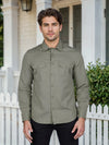 Celio* Solid Regular Fit Cotton-Linen Olive Shirt