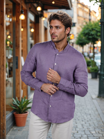 Celio* Solid Regular Fit Linen Blue Shirt