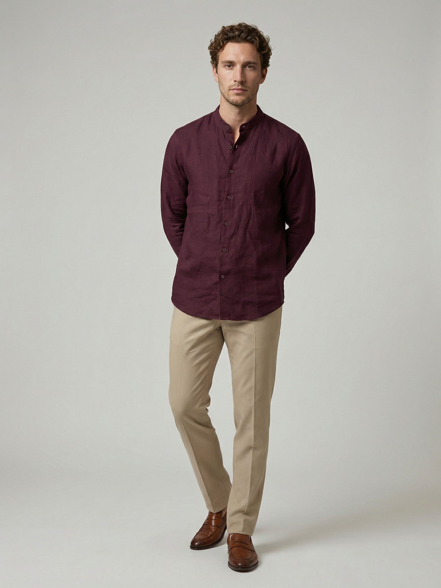 Celio Men Burgundy Solid Regular Fit 100% Linen Shirt