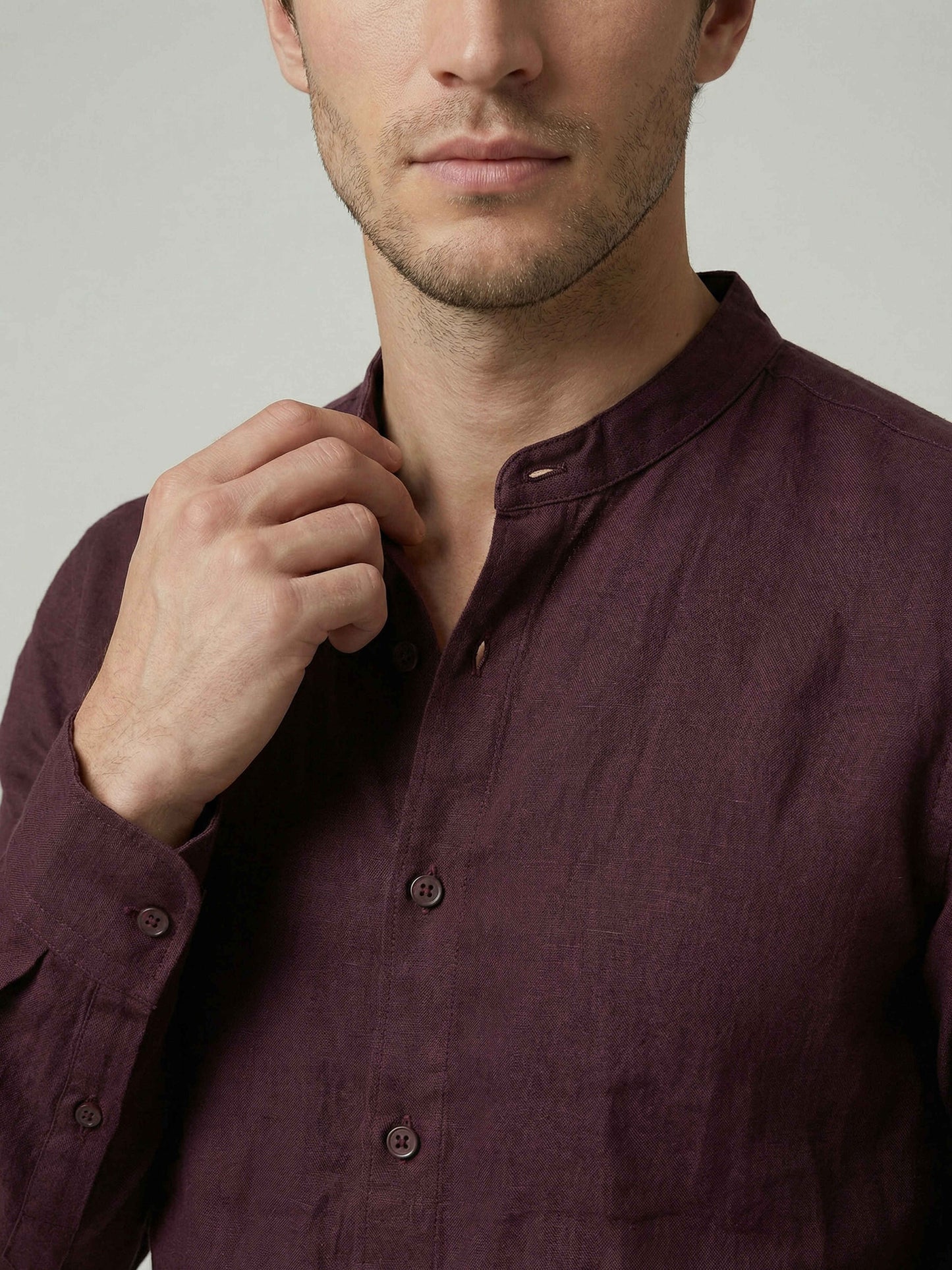 Celio Men Burgundy Solid Regular Fit 100% Linen Shirt