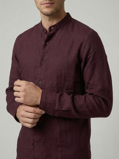 Celio Men Burgundy Solid Regular Fit 100% Linen Shirt