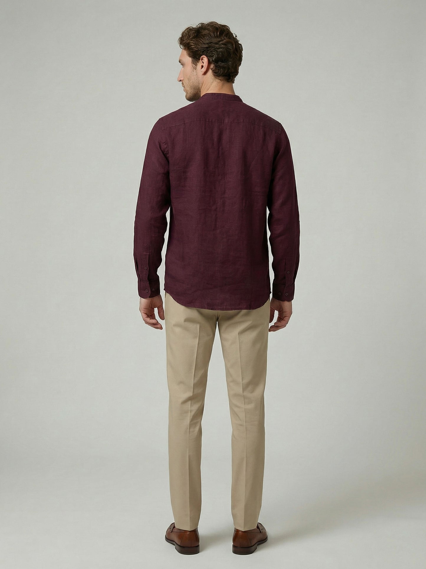 Celio Men Burgundy Solid Regular Fit 100% Linen Shirt