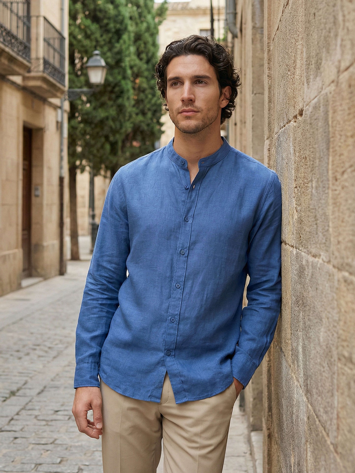 Celio* Solid Regular Fit Men Linen Blue Shirt