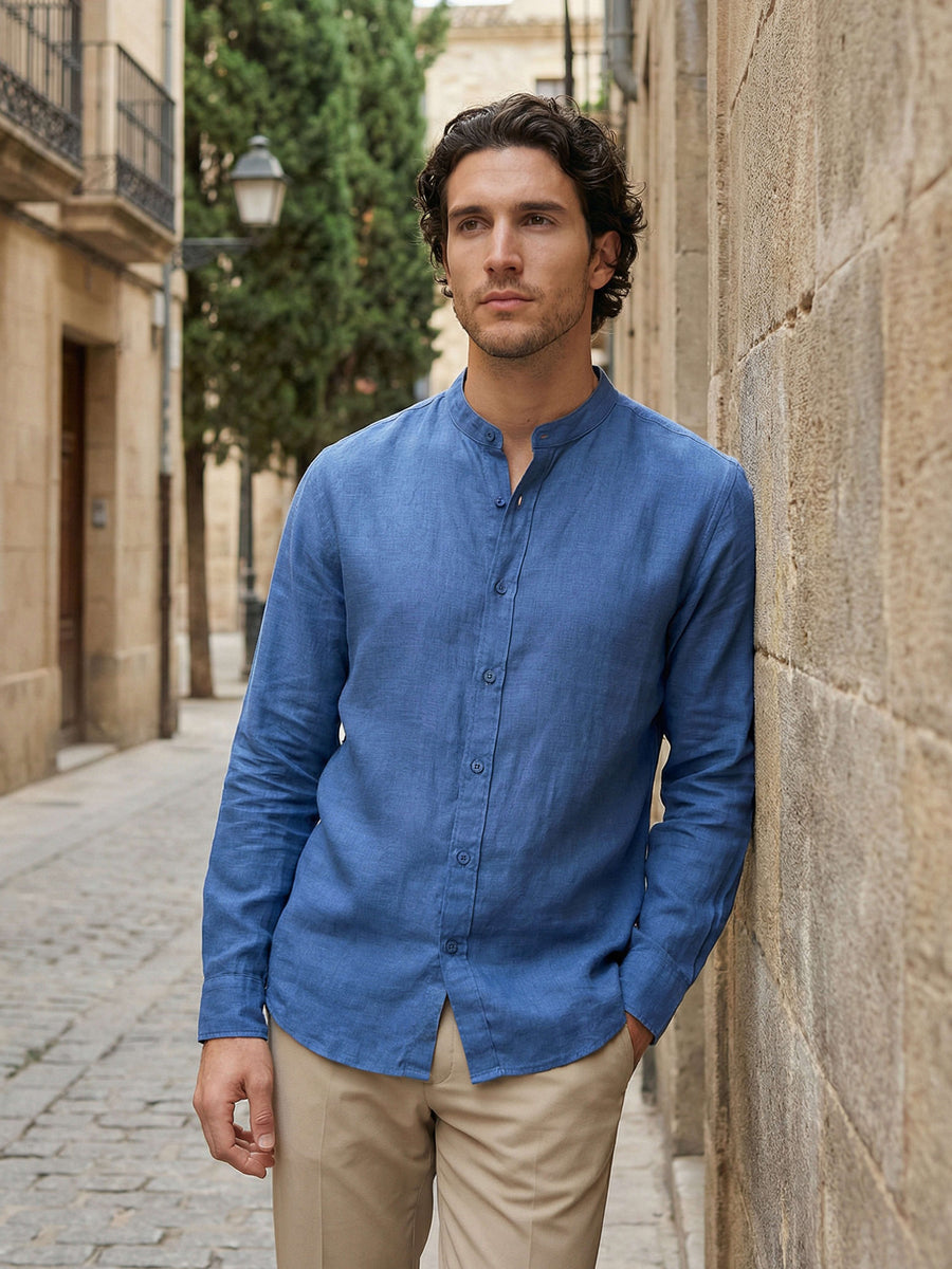 Celio* Solid Regular Fit Men Linen Blue Shirt