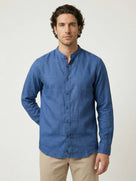 Celio* Solid Regular Fit Men Linen Blue Shirt