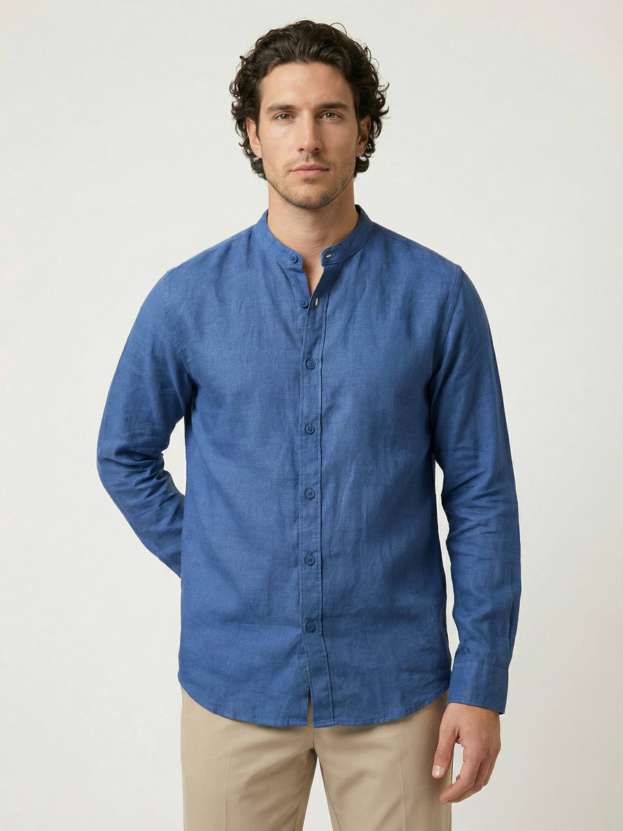 Celio* Solid Regular Fit Men Linen Blue Shirt