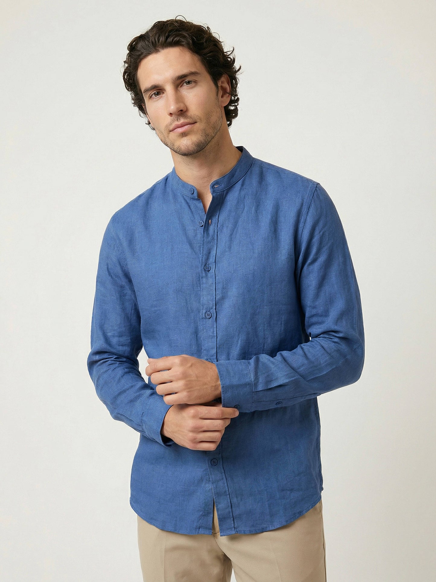 Celio* Solid Regular Fit Men Linen Blue Shirt