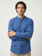 Celio* Solid Regular Fit Men Linen Blue Shirt