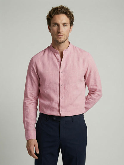 Celio Men Pink Solid Regular Fit 100% Linen Shirts