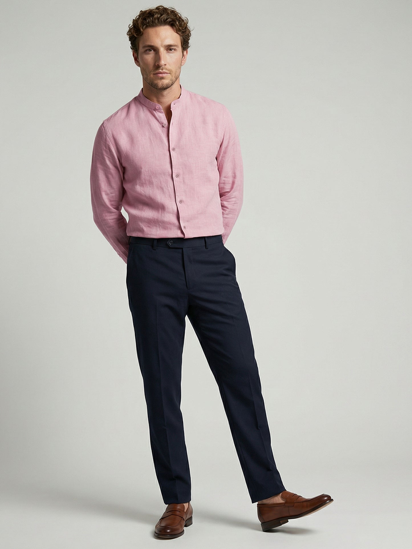 Celio Men Pink Solid Regular Fit 100% Linen Shirts