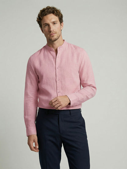 Celio Men Pink Solid Regular Fit 100% Linen Shirts