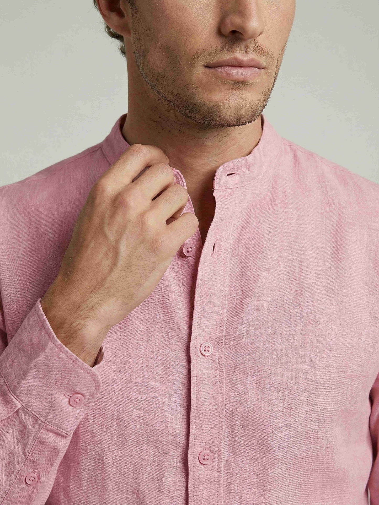 Celio Men Pink Solid Regular Fit 100% Linen Shirts