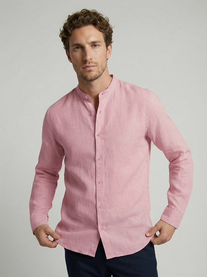 Celio Men Pink Solid Regular Fit 100% Linen Shirts