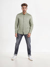 Celio* Solid Regular Fit Linen Olive Shirt