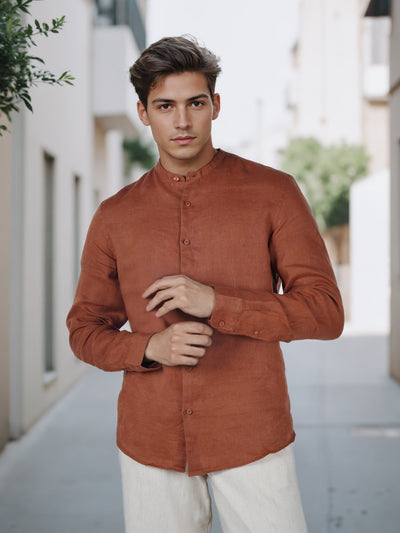 Celio* Men Brown Solid Regular Fit Linen Shirts