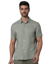 Celio* Solid Regular Fit Linen Green Shirt