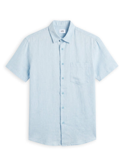 Celio Solid Regular Fit Linen Blue Shirts