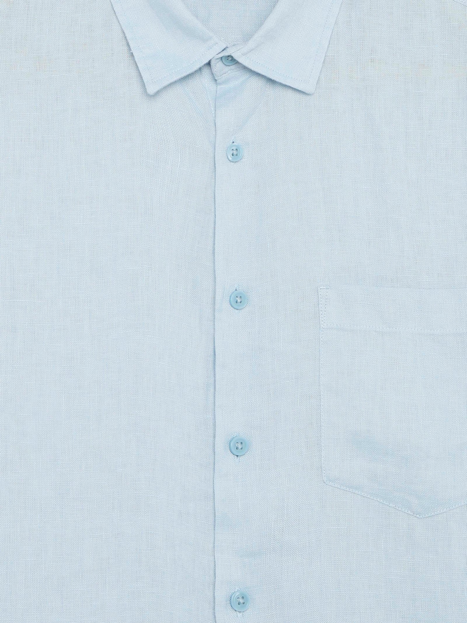 Celio Solid Regular Fit Linen Blue Shirts