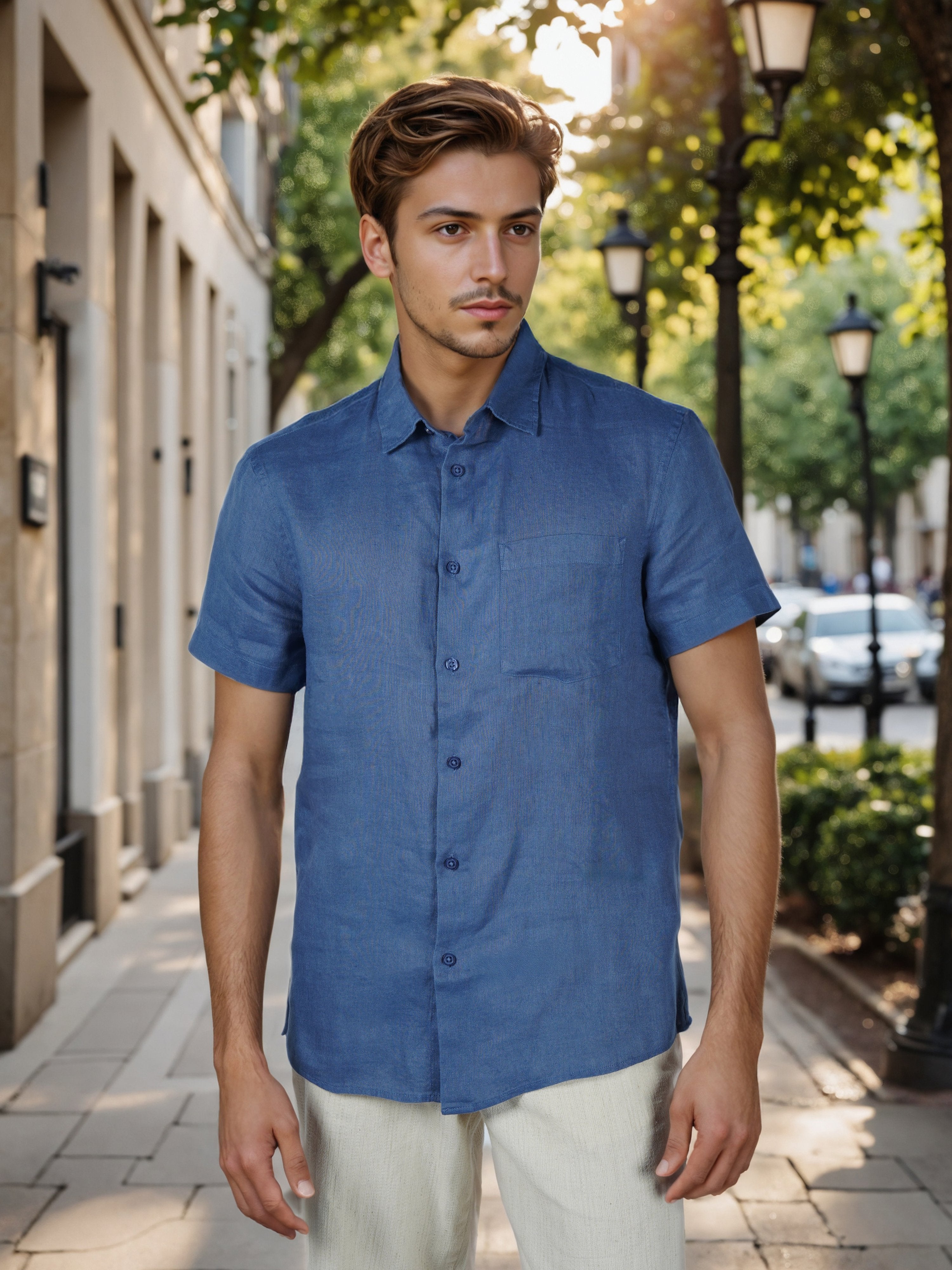 Celio* Men Blue Solid Regular Fit Linen Shirts