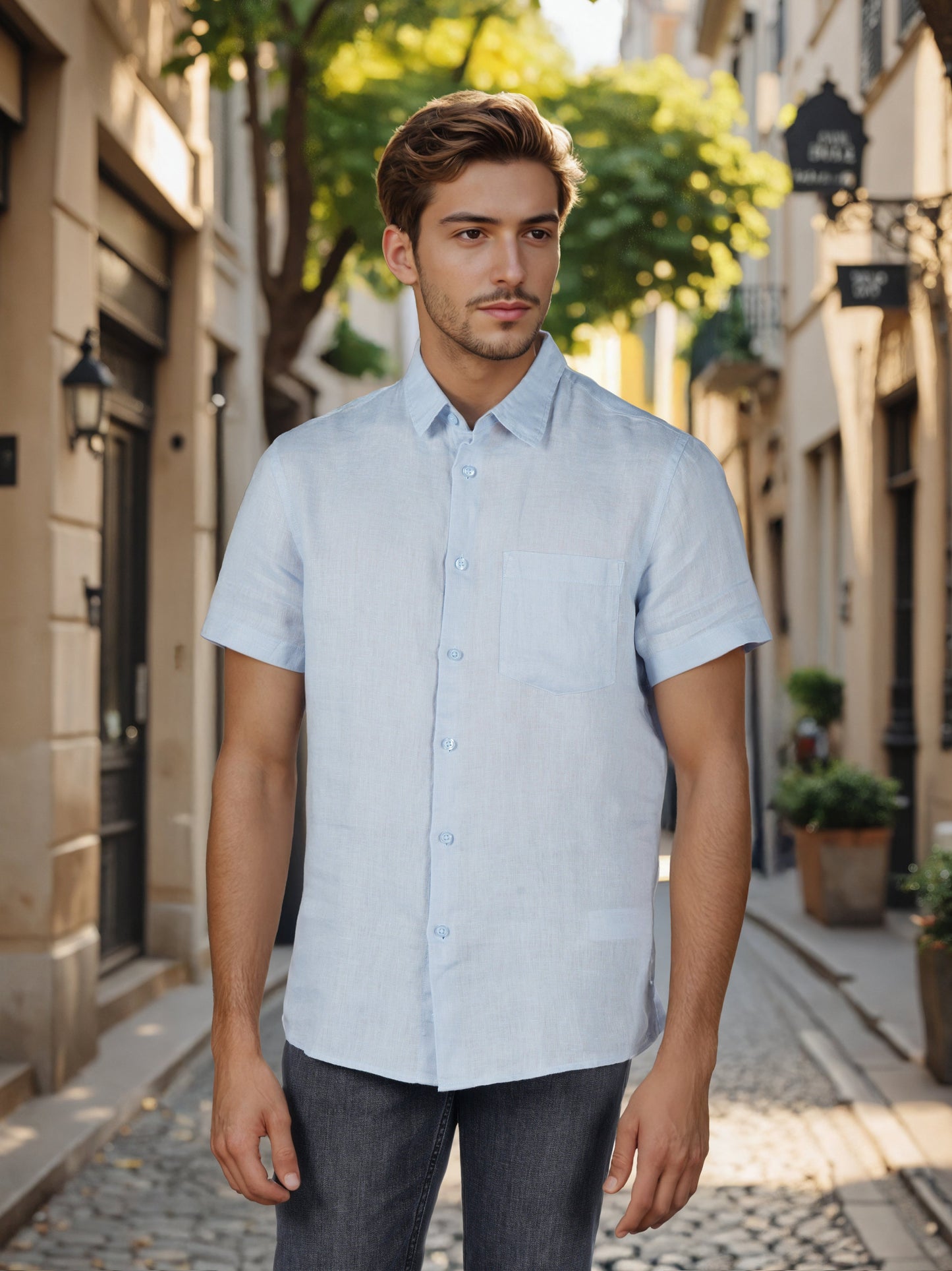 Celio* Men Blue Solid Regular Fit Linen Shirts