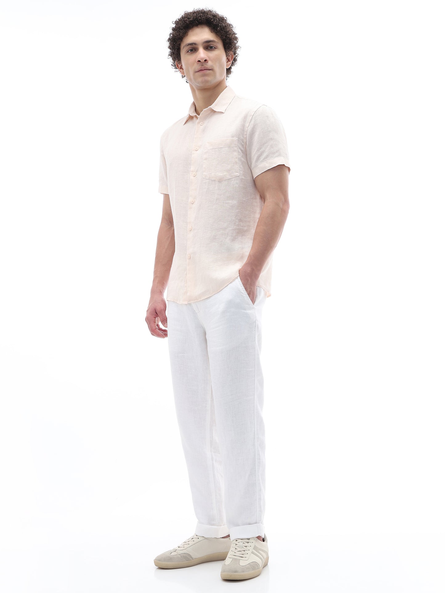 Celio Solid Regular Fit Linen Orange Shirts