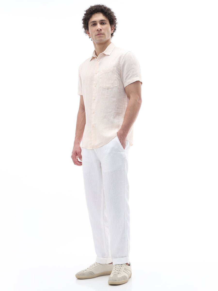 Celio Solid Regular Fit Linen Orange Shirts