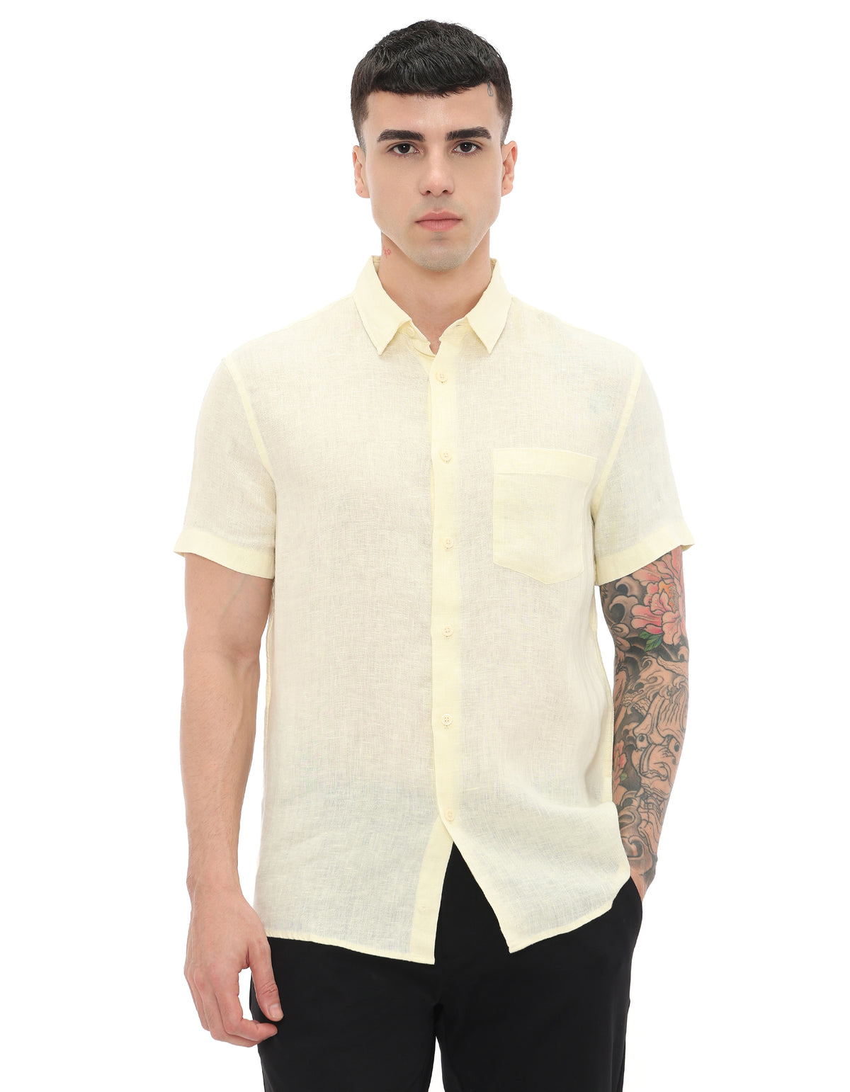 Regular Fit 100% Linen Solid Shirts - Yellow
