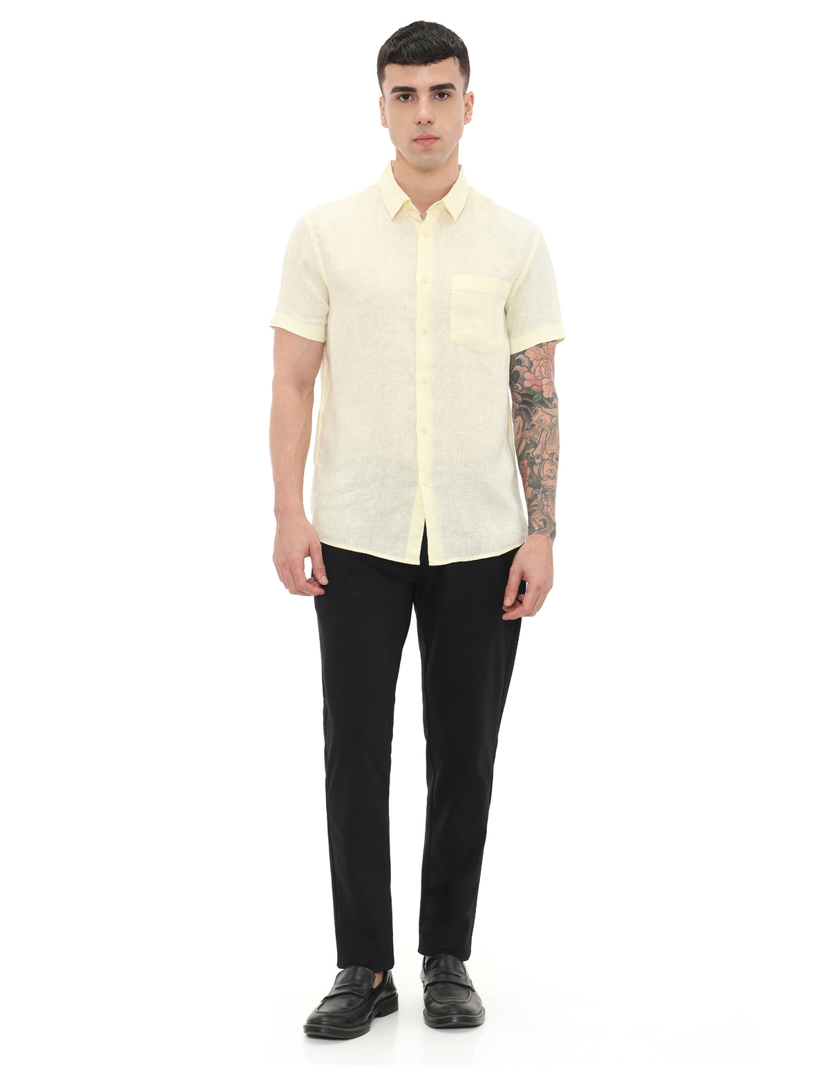 Regular Fit 100% Linen Solid Shirts - Yellow