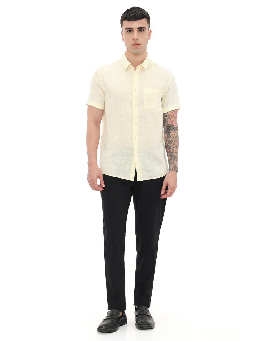 Regular Fit 100% Linen Solid Shirts - Yellow
