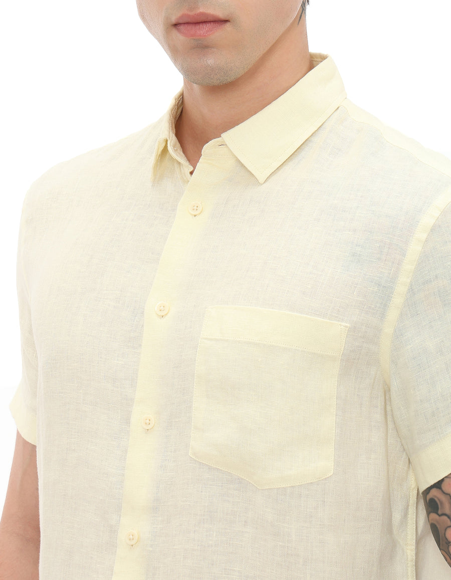 Regular Fit 100% Linen Solid Shirts - Yellow