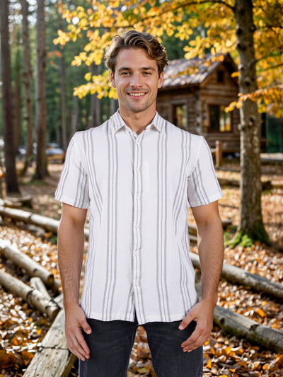 Celio* Striped Regular Fit Cotton White Shirt