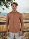 Celio* Solid Regular Fit Cotton Brown Shirt