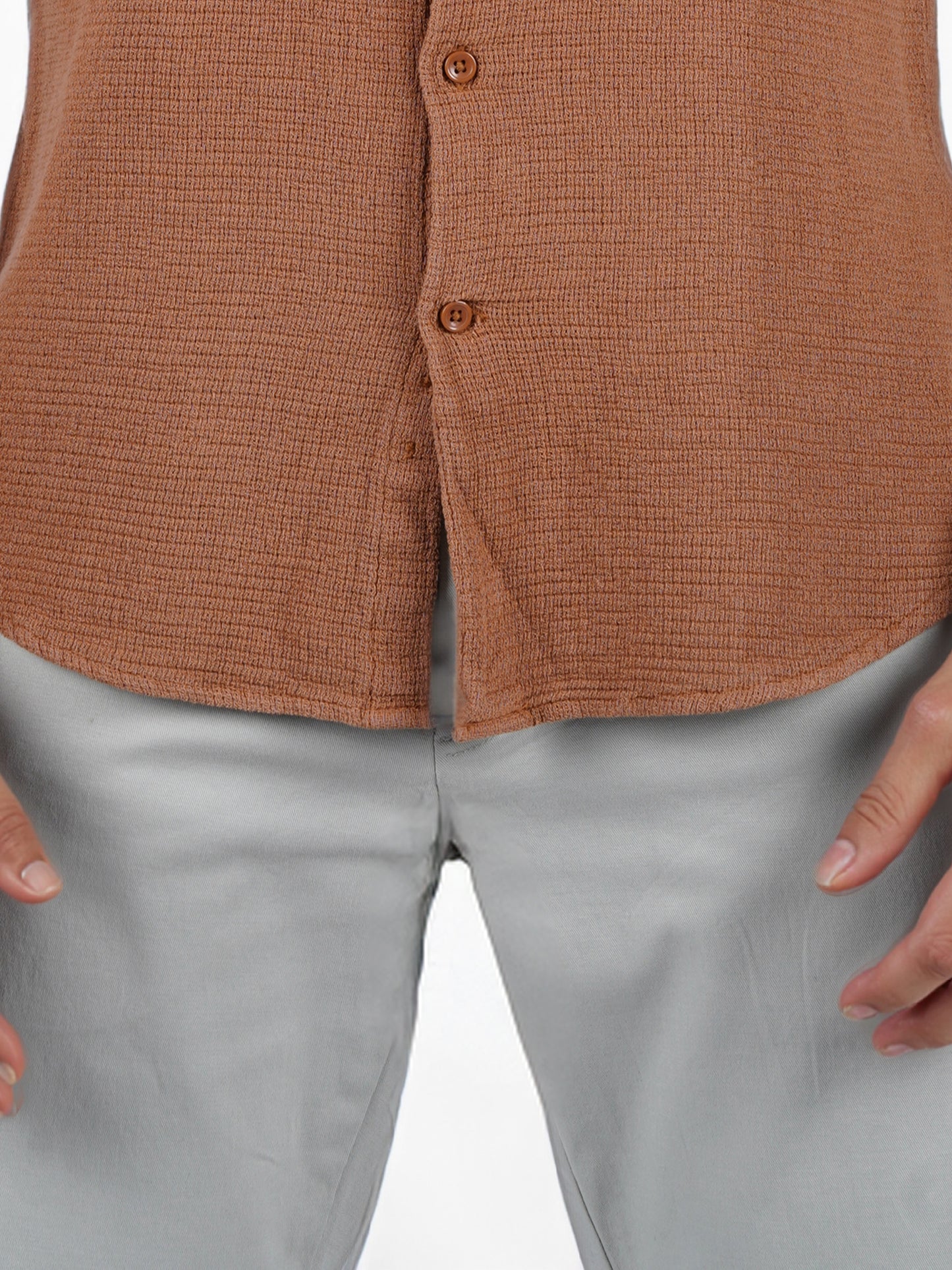 Celio* Solid Regular Fit Cotton Brown Shirt