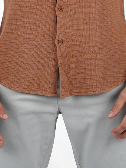 Celio* Solid Regular Fit Cotton Brown Shirt