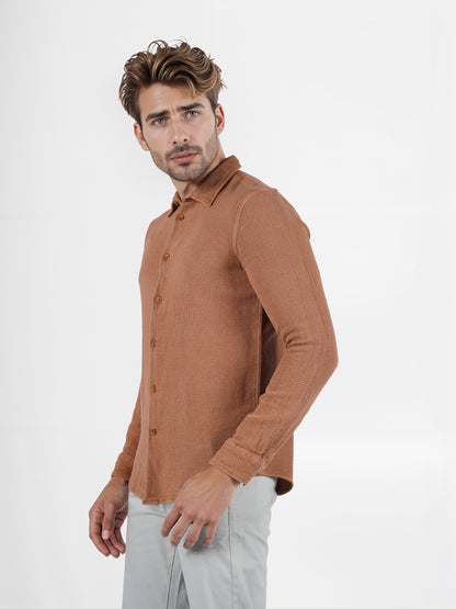 Celio* Solid Regular Fit Cotton Brown Shirt