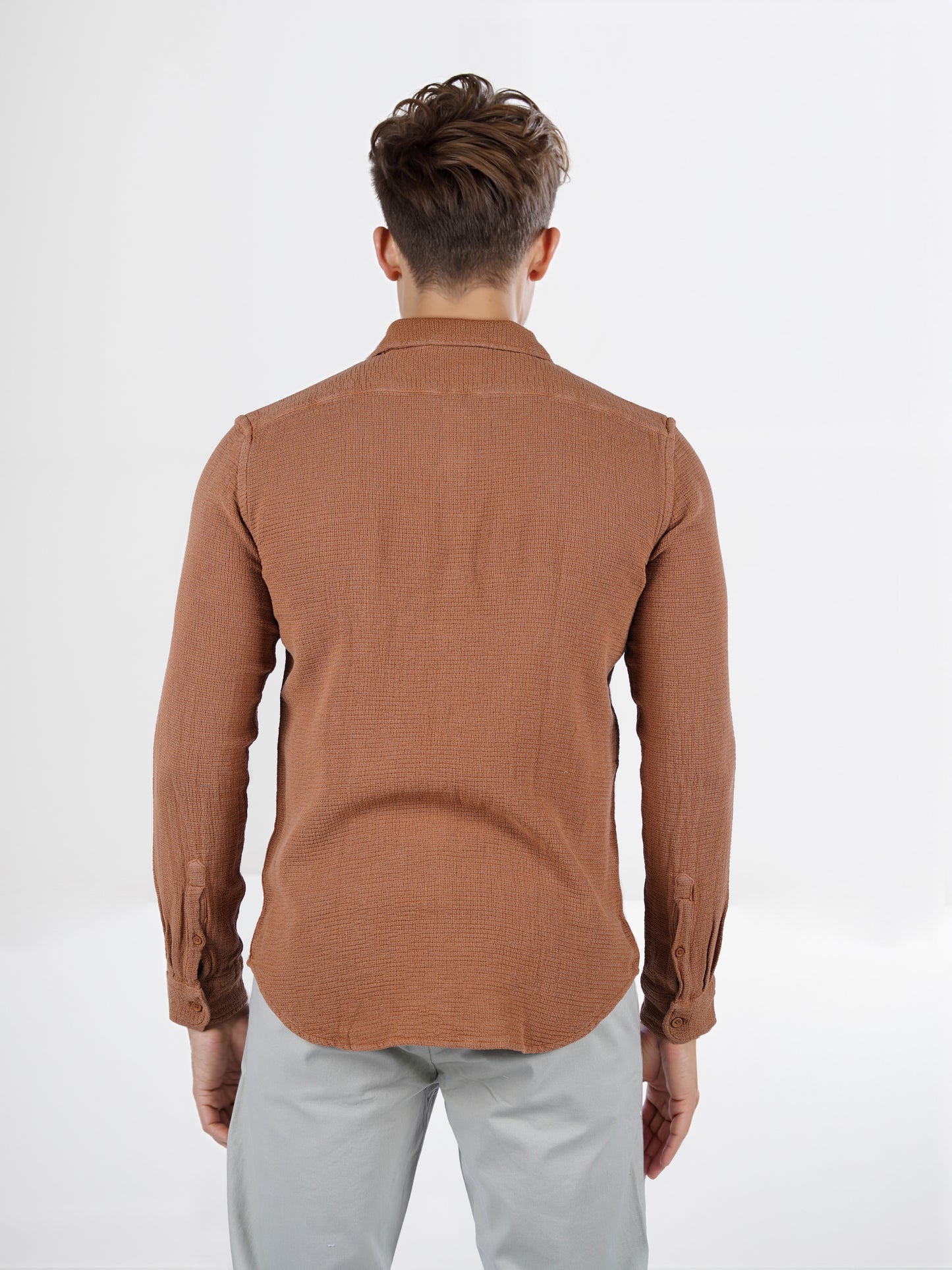 Celio* Solid Regular Fit Cotton Brown Shirt