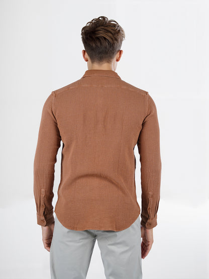 Celio* Solid Regular Fit Cotton Brown Shirt