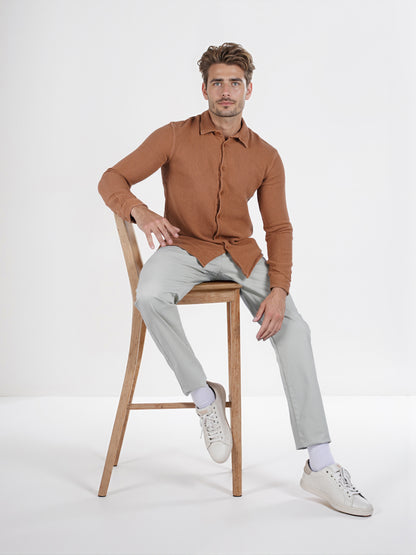 Celio* Solid Regular Fit Cotton Brown Shirt