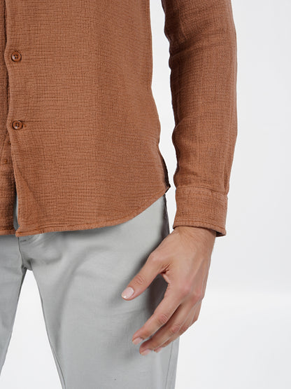 Celio* Solid Regular Fit Cotton Brown Shirt