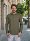 Celio* Solid Regular Fit Cotton Olive Shirt
