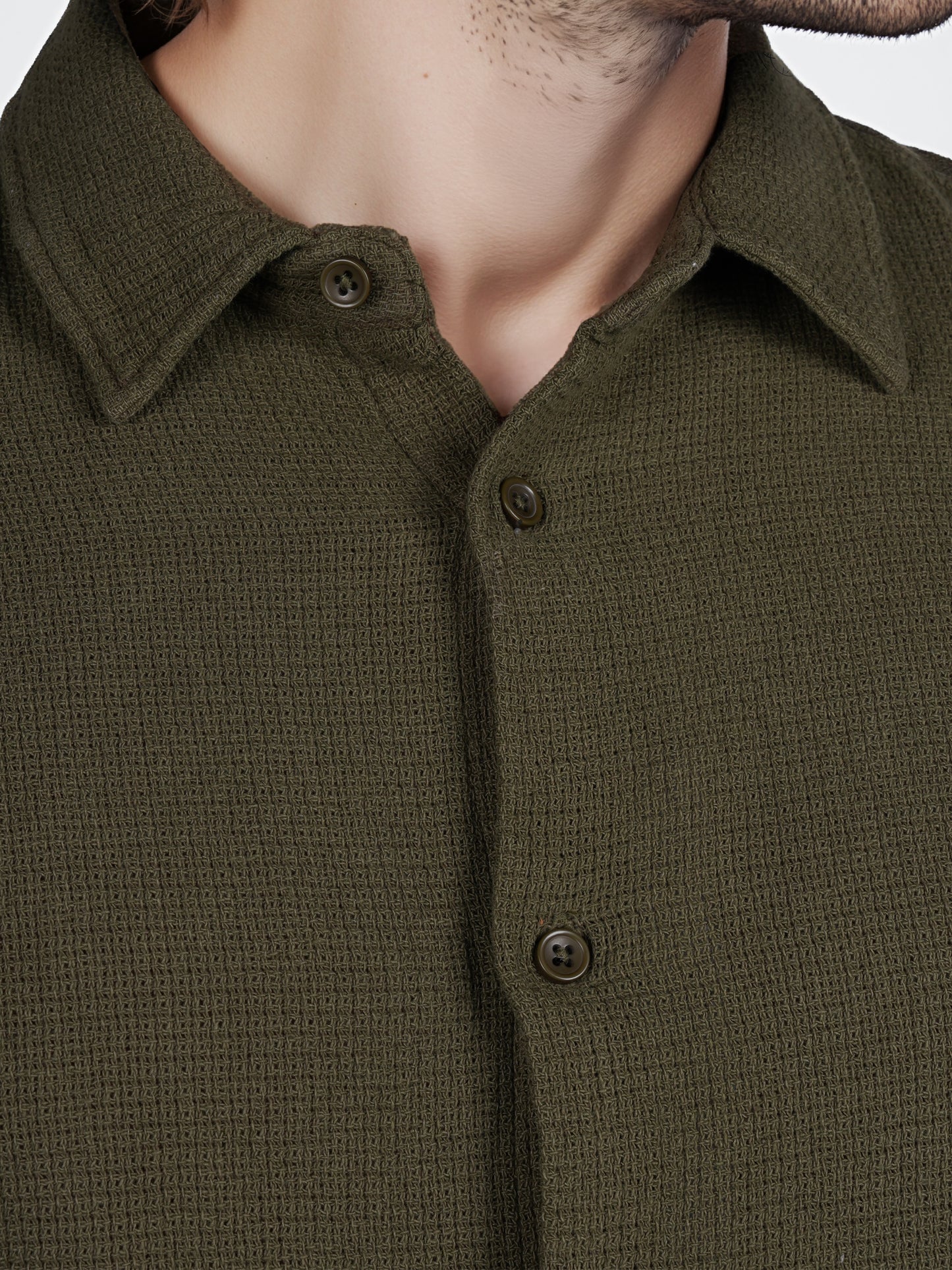 Celio* Solid Regular Fit Cotton Olive Shirt