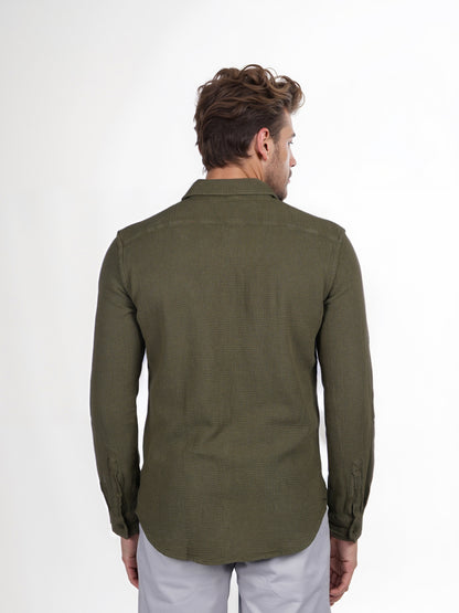 Celio* Solid Regular Fit Cotton Olive Shirt
