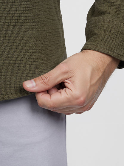 Celio* Solid Regular Fit Cotton Olive Shirt