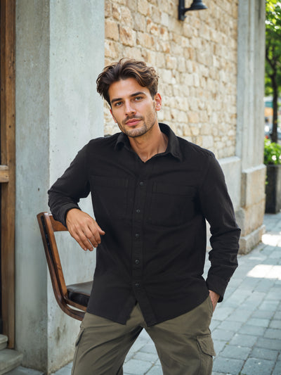 Celio* Solid Overshirt Cotton Black Shirts