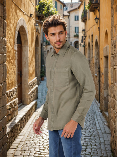 Celio* Solid Oversized Cotton-Blend Olive Shirt