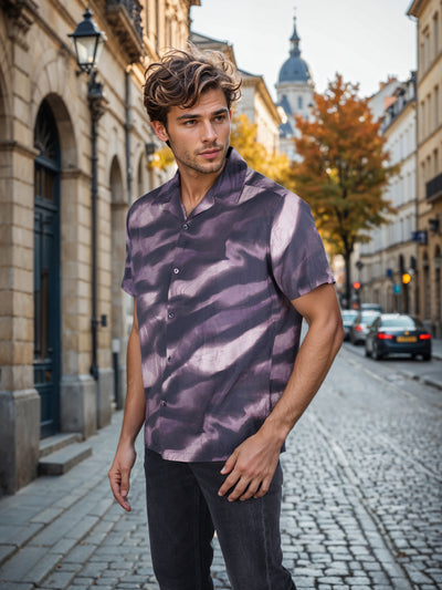 Celio* Printed Regular Fit Viscose Purple Shirt