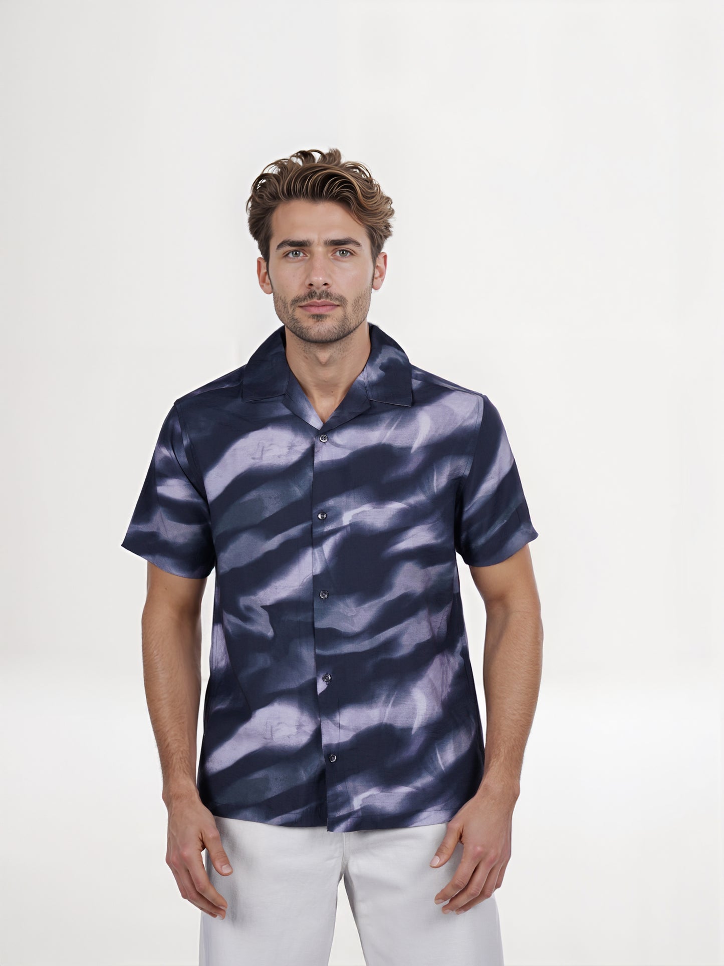 Celio* Printed Regular Fit Viscose-Blend Black Shirt