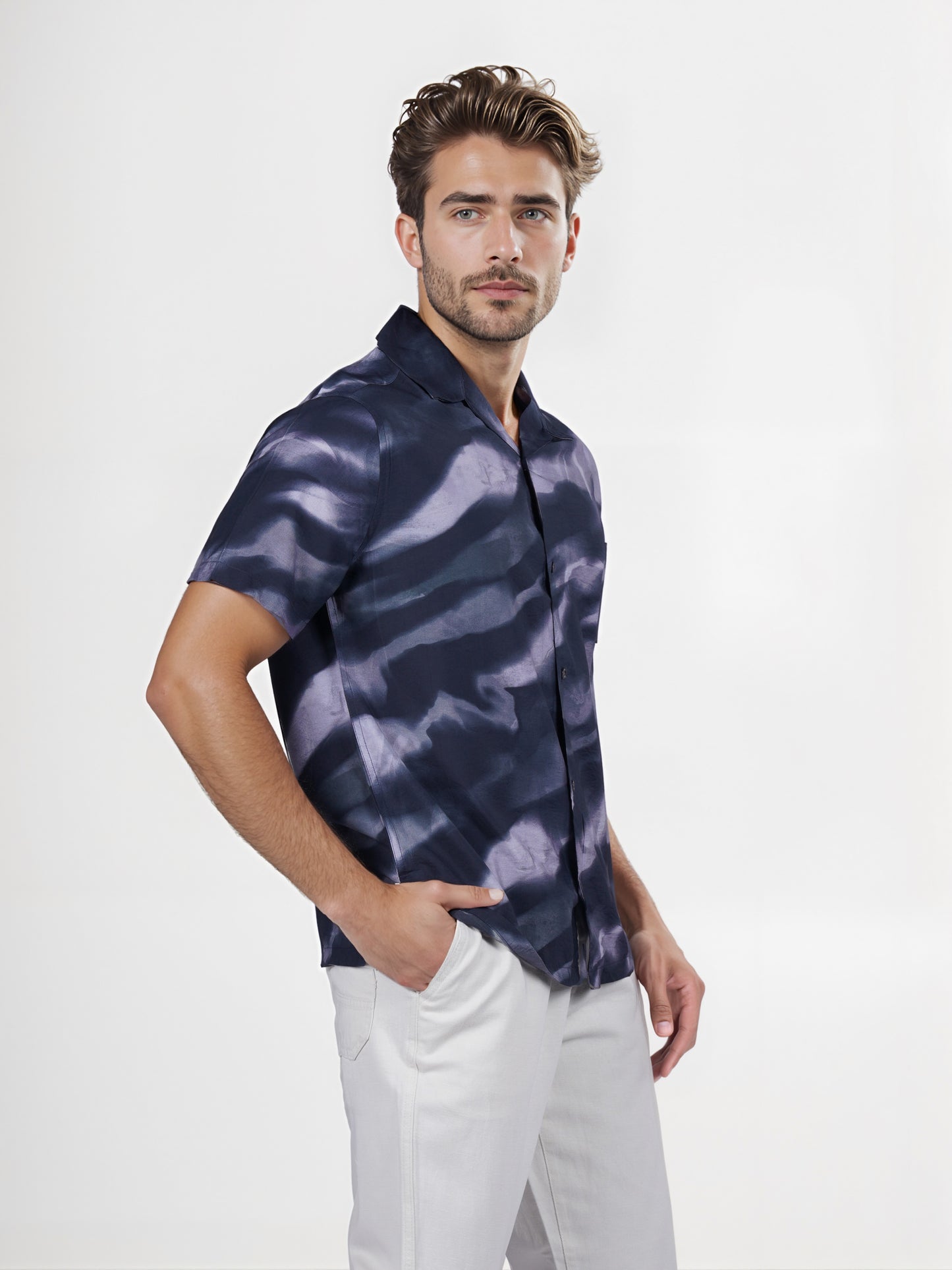 Celio* Printed Regular Fit Viscose-Blend Black Shirt