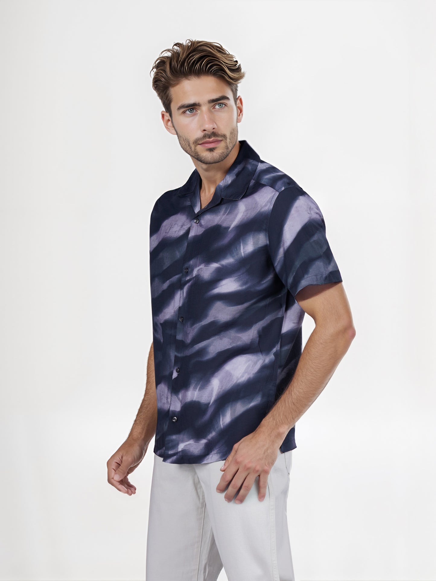 Celio* Printed Regular Fit Viscose-Blend Black Shirt